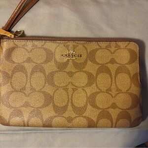 Coach signature canvas double zipper wallet, EUC
